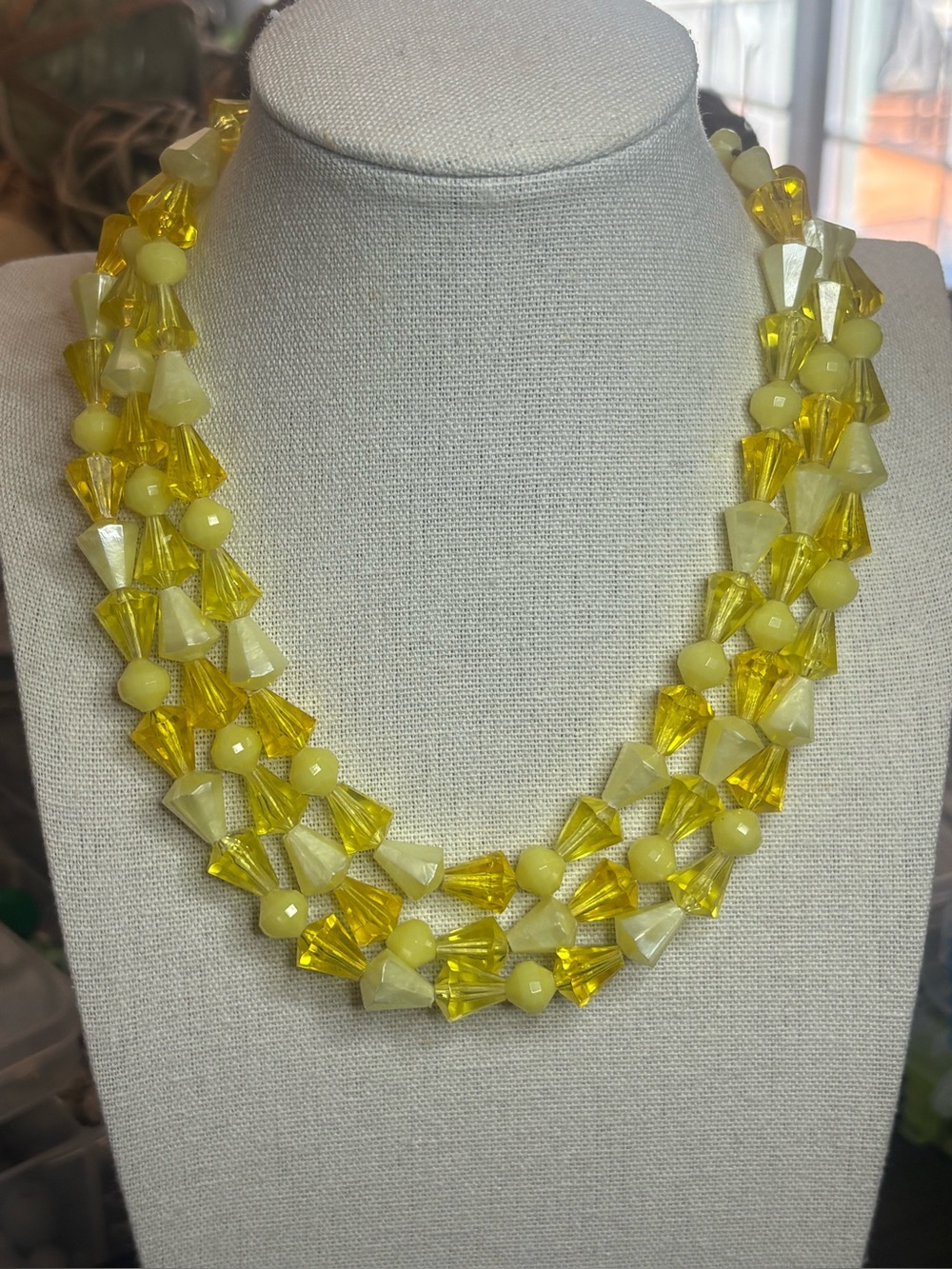 Vintage West Germany Yellow Lucite 3 Strand Necklace